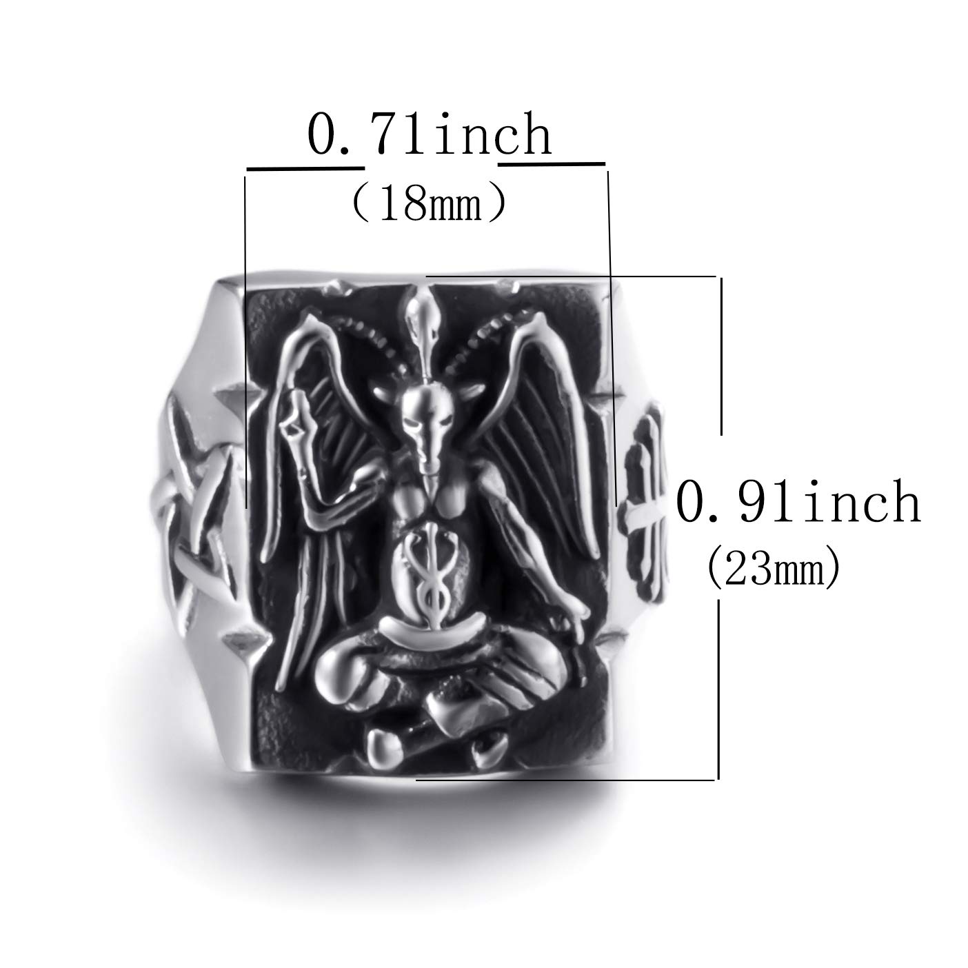 Men's Stainless Steel Satanic Baphomet Goat Ring - Vintage Devil Demon Leviathan Cross Pentagram Jewelry for Gothic Occult Fashion & Dark Aesthetic Outfits
