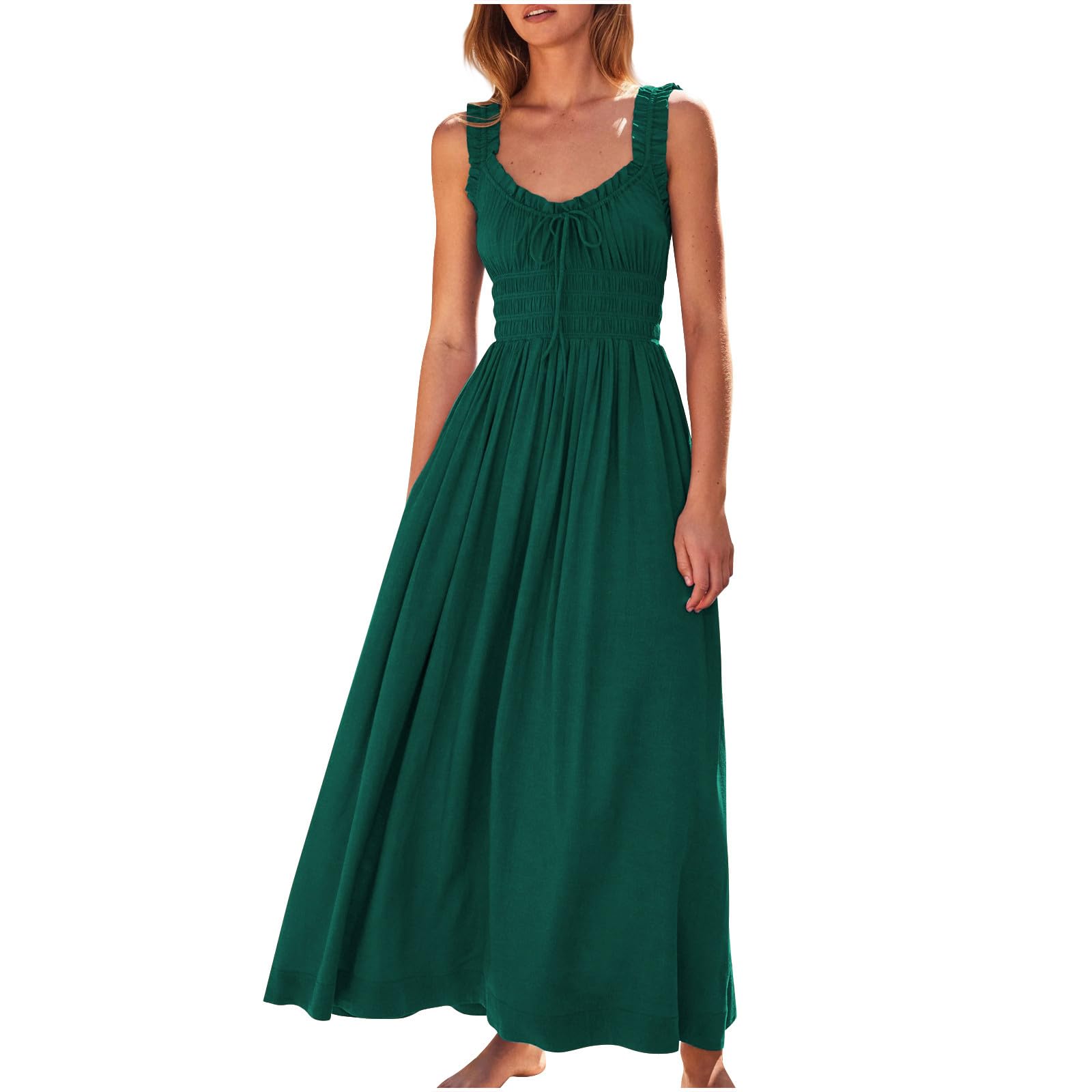 2024 Women's Summer Maxi Sundress - Cute Milkmaid Dress with Pockets for Plus Size | Beach, Vacation & Casual Wear