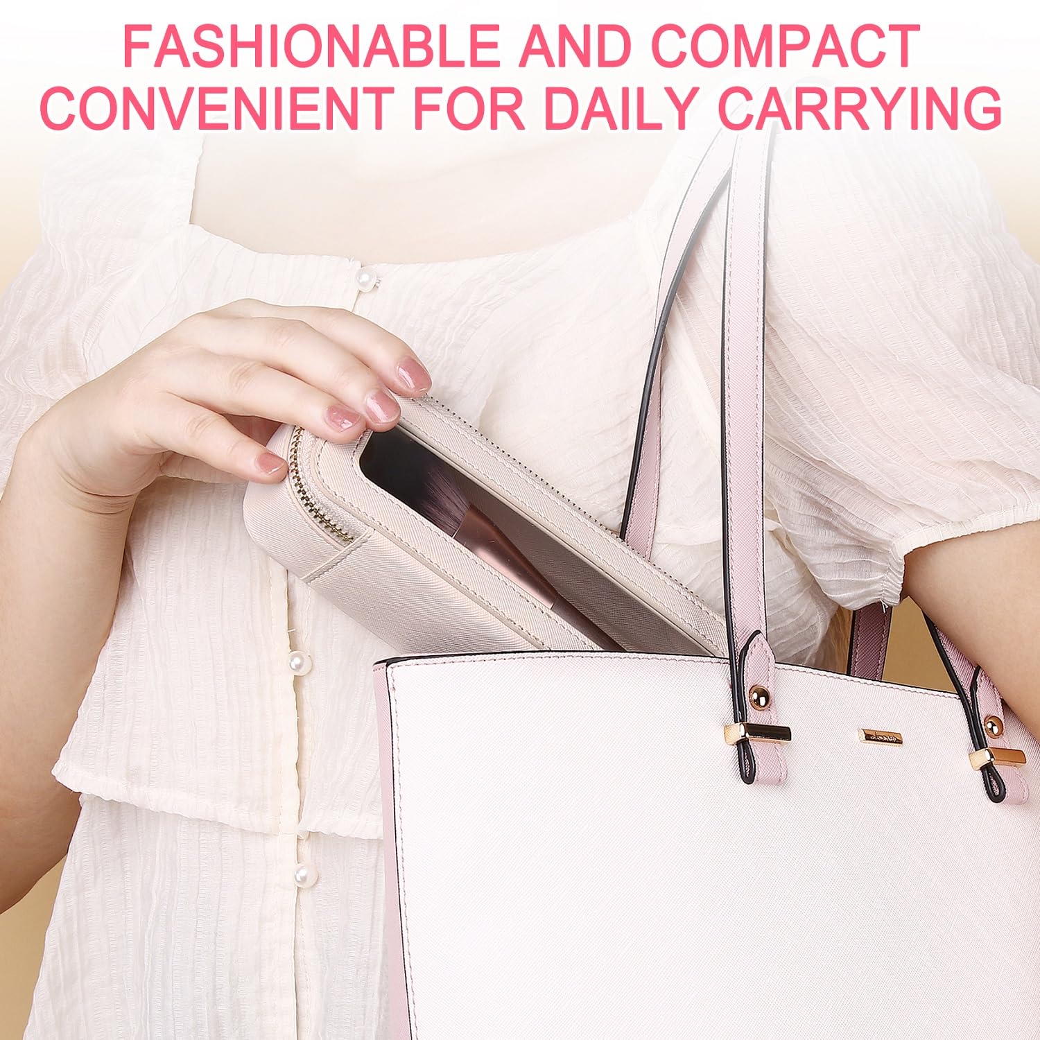Clear Travel Makeup Brush Case - Slim Zippered Cosmetic Bag for Women | Car & Toiletry Organizer