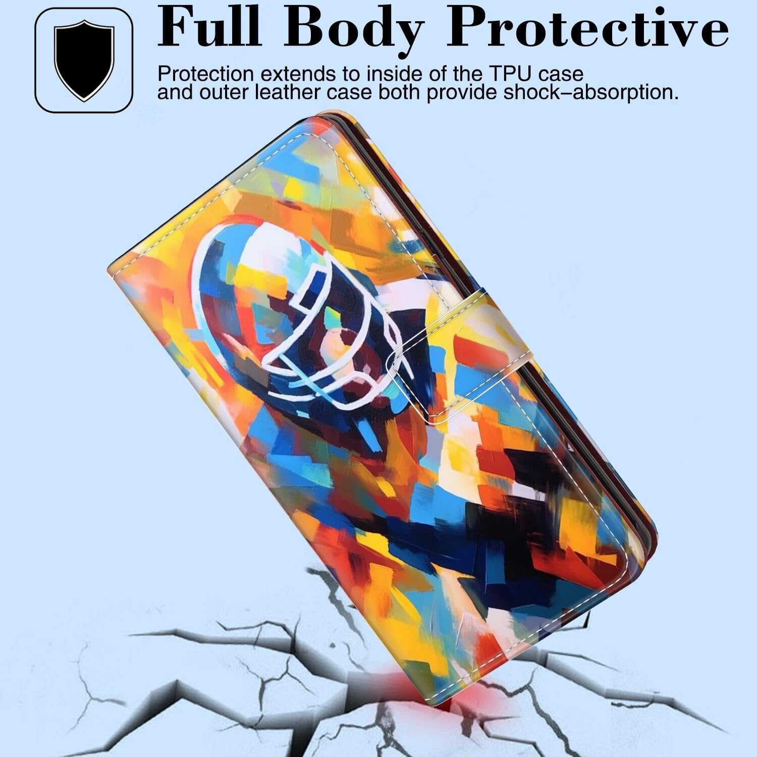 KOLHUBI PU Leather Wallet Case for Moto G8 Power Lite - Magnetic Stand with Card Holder & Shockproof Wrist Strap - American Football Rugby Art Design - Perfect for Daily Use, Travel, and Hands-Free Viewing