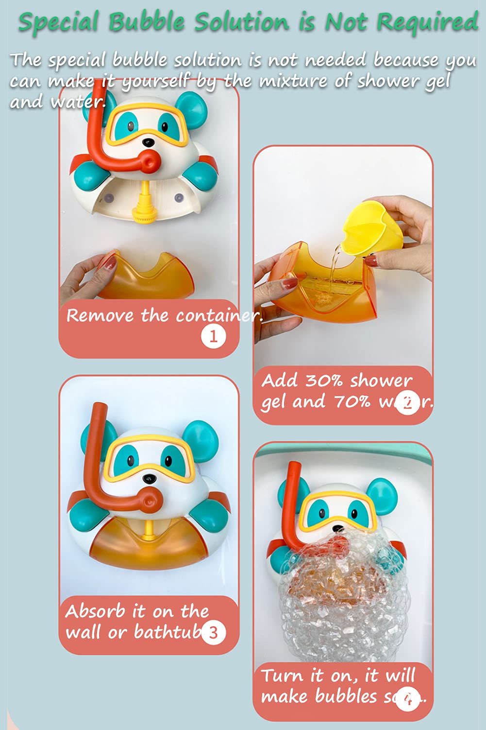 Funny Electric Bathtub Bubble Maker with Music - Cartoon Animal Bubble Blower Toy for Kids, Wall-Absorption Design with Suction Cups (Bear) - Perfect for Bath Time Fun, Toddler Sensory Play & Relaxing Bubble Baths