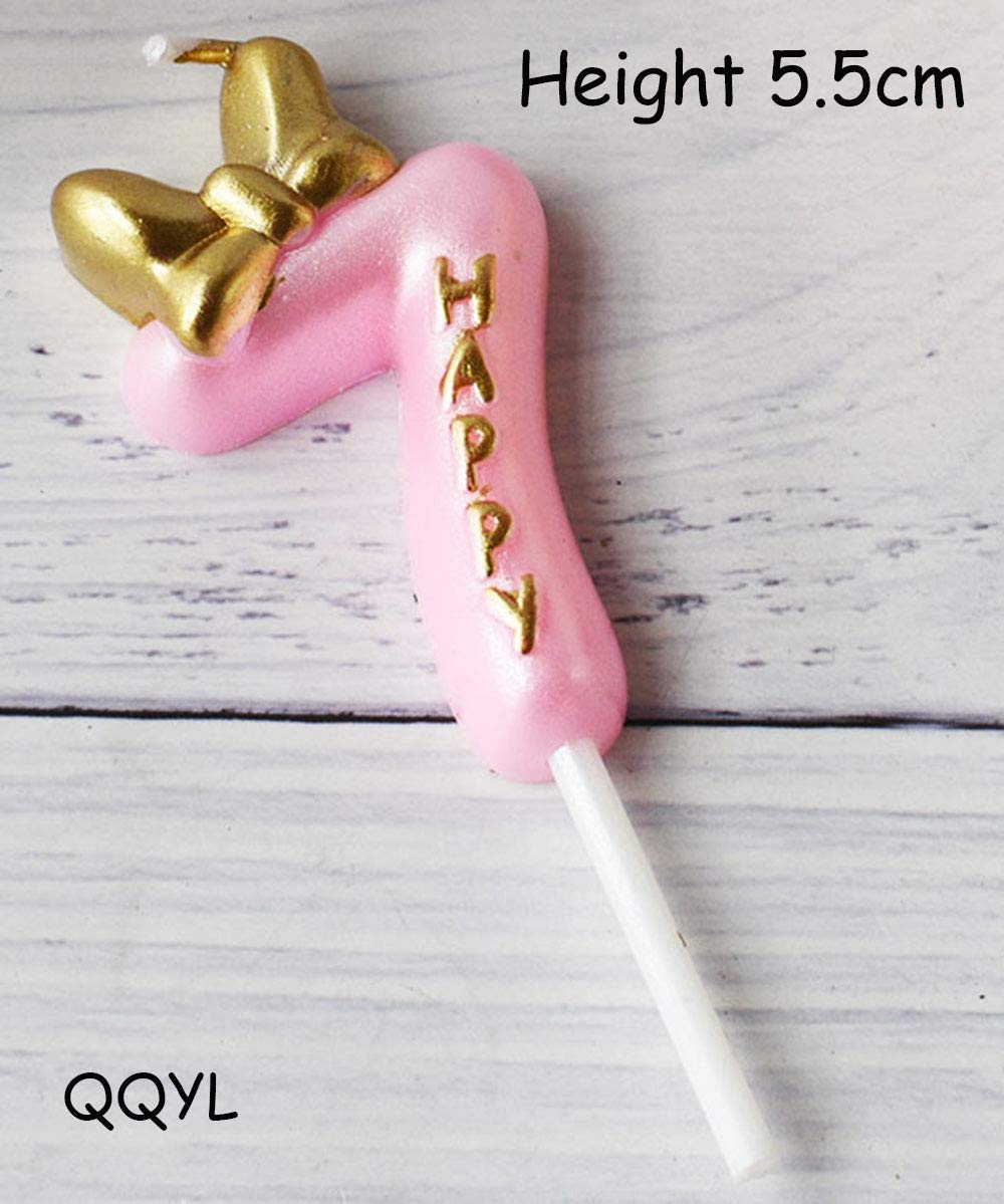 QQYL Pink & Purple Number 7 Birthday Cake Candle Topper - Gold 7th Birthday Girl Decoration for Cakes, Cupcakes & Party Decor | Perfect for 7th Birthday Celebrations, Cake Toppers & Girl's Birthday Party Decorations
