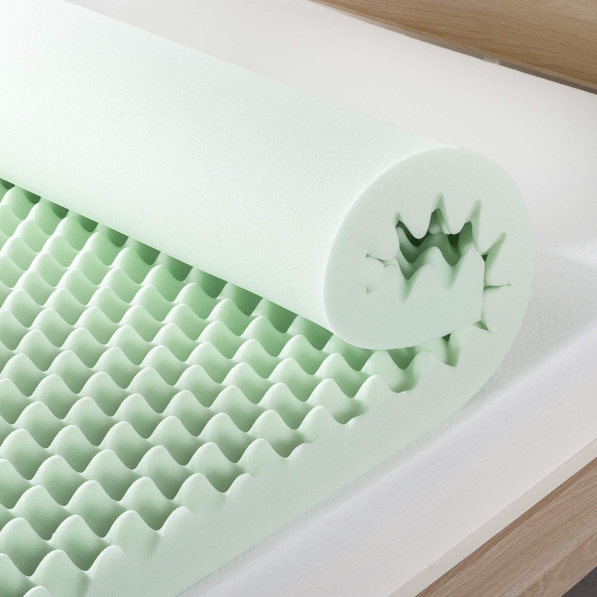 4 Inch Egg Crate Memory Foam Mattress Topper with Green Tea Infusion - CertiPUR-US Certified, King Size for Pressure Relief & Cool Sleep - Perfect for Back Pain Relief, Guest Beds & Dorm Rooms