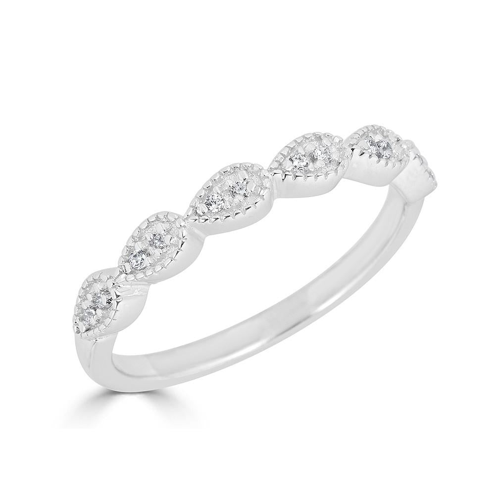 14K Gold 0.10 Carat Diamond Pear Stackable Ring for Women - Elegant Beaded Wedding Band, Anniversary Gift, Everyday Jewelry for Special Occasions