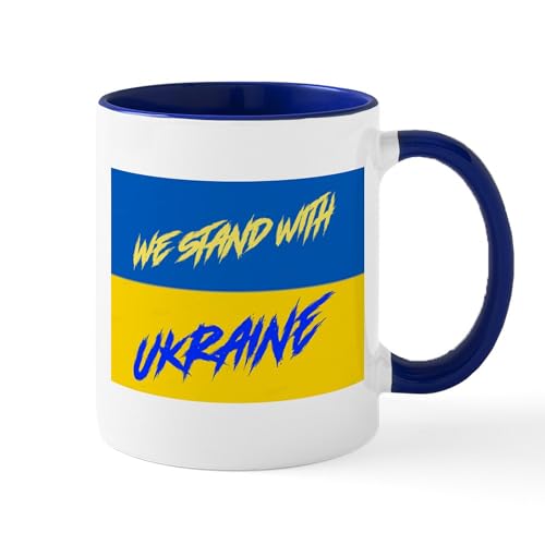 White/Navy Inside - We Stand With Ukraine Mugs