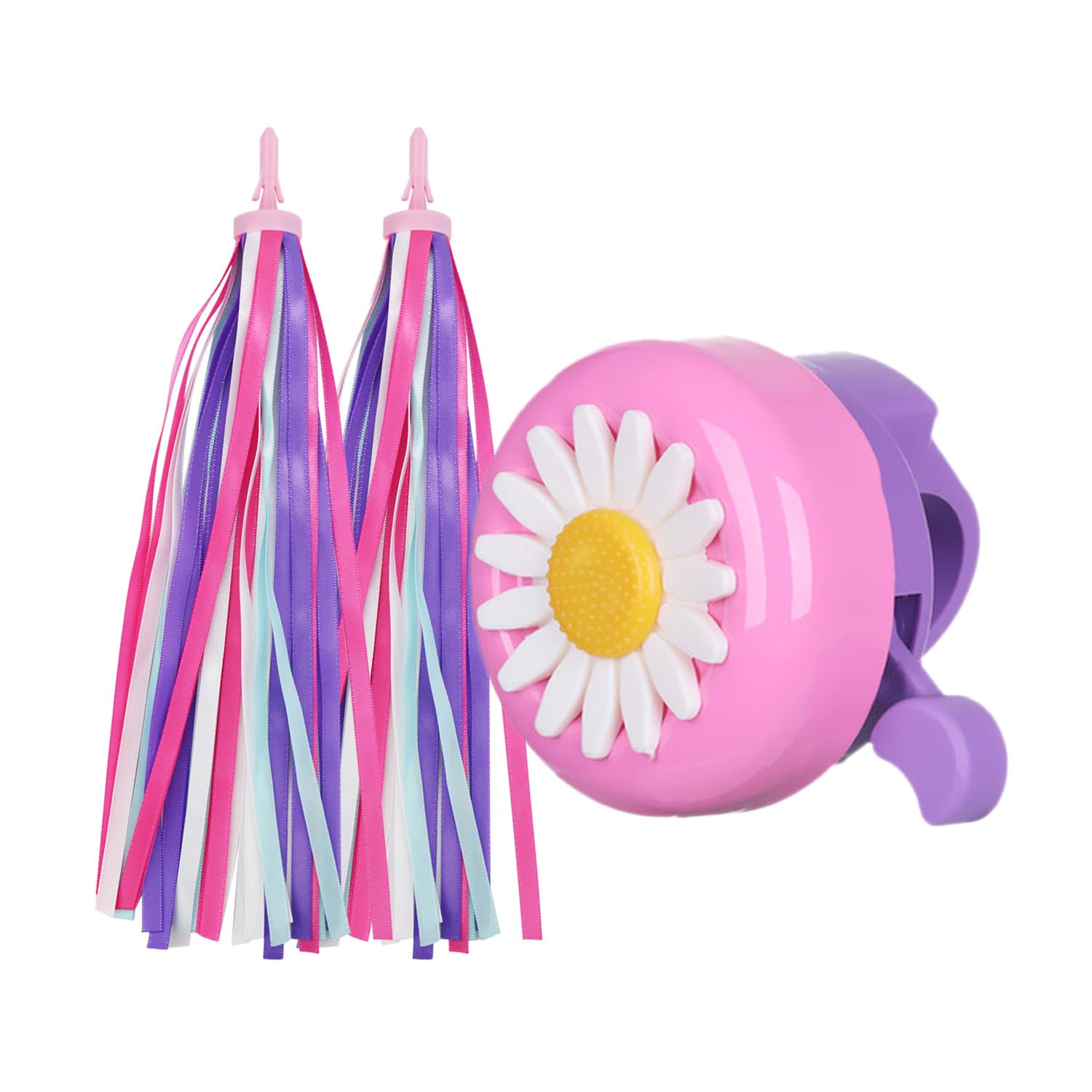 PLATT Kids Bike Bell & Horn with 1 Pair Colorful Streamer Tassels - Fun Bicycle Accessories for Boys and Girls - Perfect for Neighborhood Rides & Bike Safety