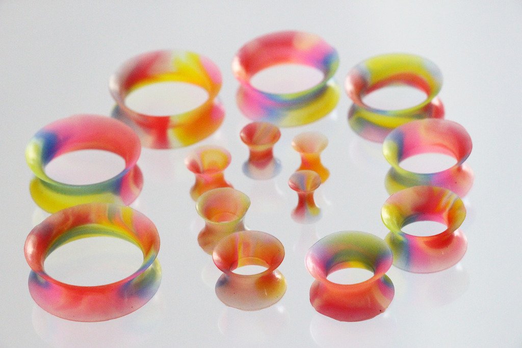 Rainbow Ultra Thin Silicone Double Flared Saddle Flesh Tunnels Ear Gauge Plugs Stretcher 3mm-22mm - Lightweight & Comfortable for Daily Wear, Parties & Body Modification