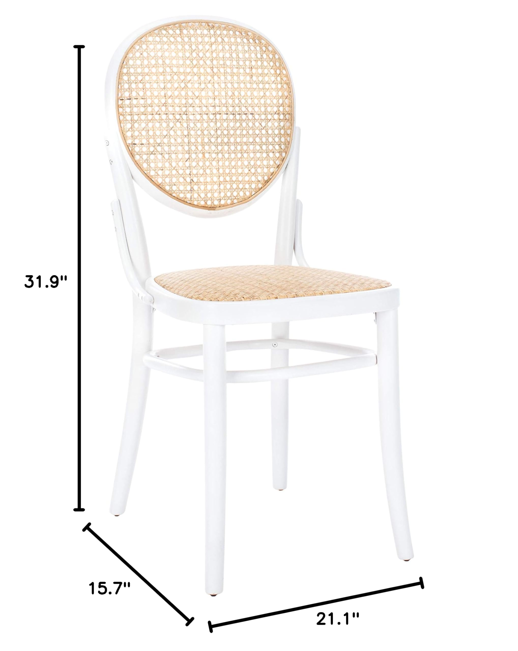Safavieh Sonia White & Natural Cane Dining Chairs Set of 2 - Modern Farmhouse Kitchen & Breakfast Nook Seating for Dining Room, Patio or Outdoor Entertaining