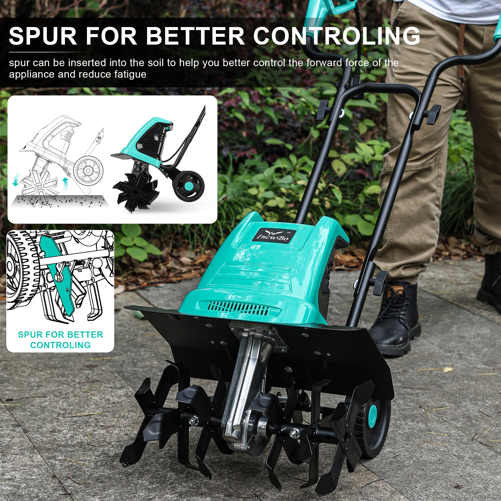 13.5AMP Electric Rototiller - Corded Garden Tiller & Cultivator with 8-Inch Depth & 16-Inch Width for Efficient Soil Tilling - Perfect for Home Gardens, Yards, and Landscaping Projects