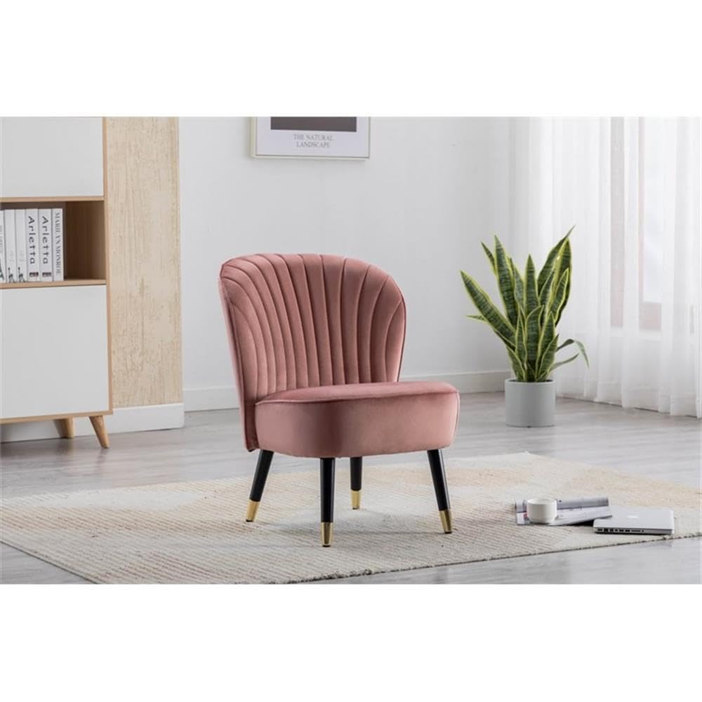 Jane Modern Wood and Velvet Fabric Upholstered Accent Chair in Pink - Stylish Living Room Seating for Home Office, Bedroom or Lounge Area