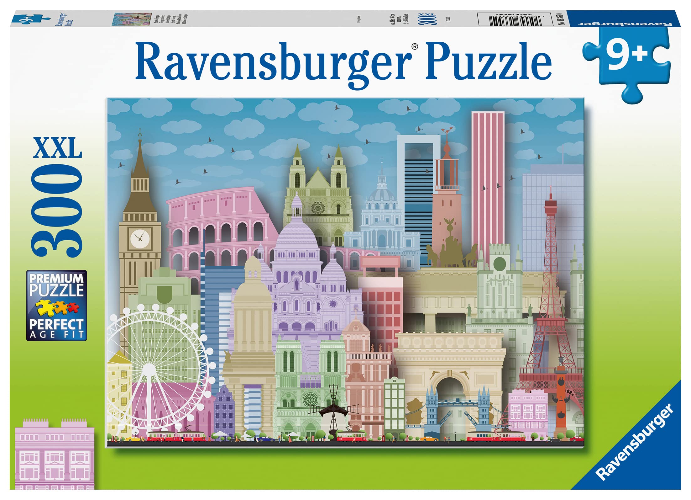 Ravensburger 300-Piece XXL Puzzle for Kids - Colorful Europe Landmarks - Premium Quality Thick Cardboard - Ages 9+ - Educational Travel-Themed Puzzle for Family Game Night & Classroom Learning Activities