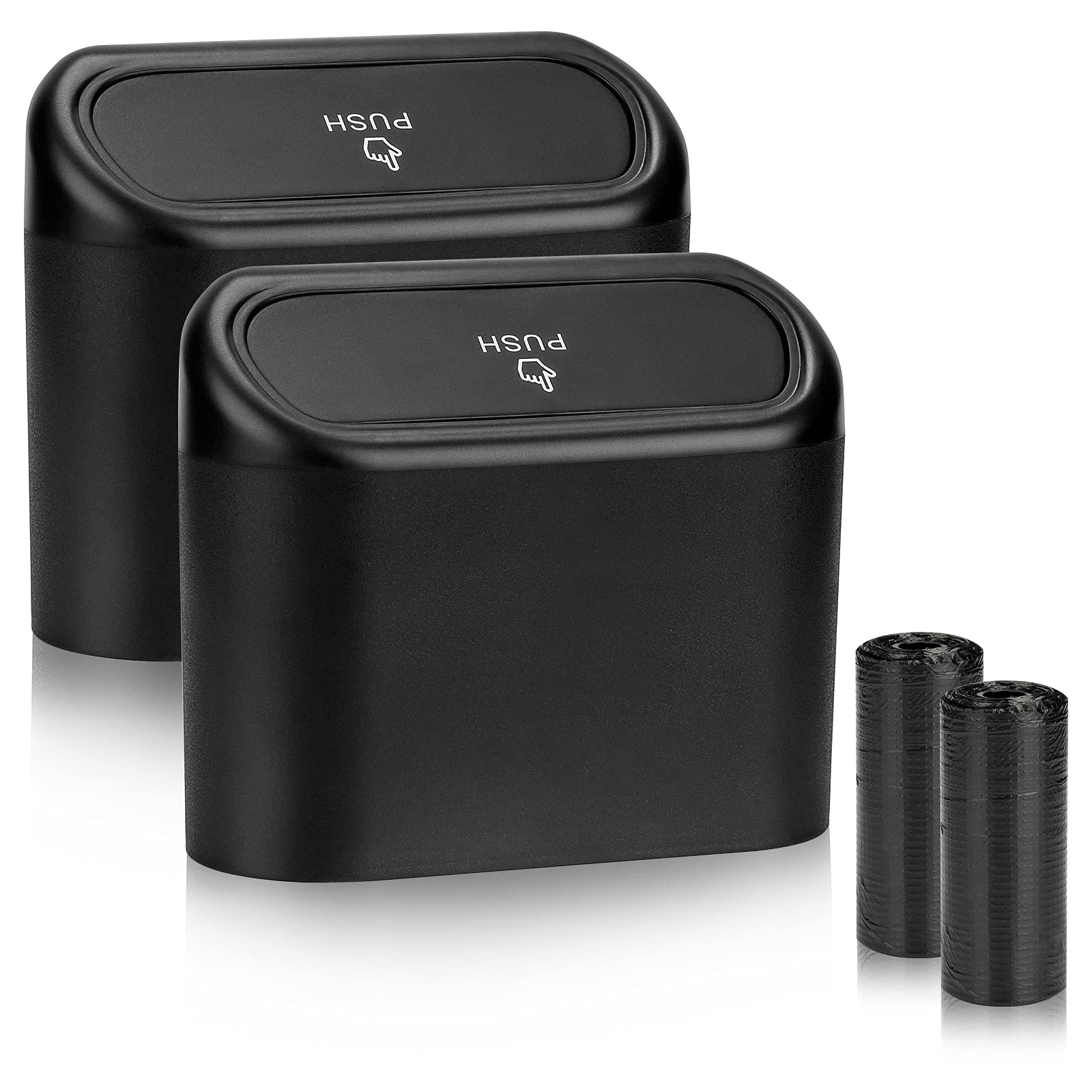 Leakproof Car Trash Can with Lid - Mini Vehicle Garbage Bin with 40 Trash Bags - Auto Trash Container for Car, Home, Office, Kitchen & Bedroom - Perfect for Road Trips, Commuting & Daily Use