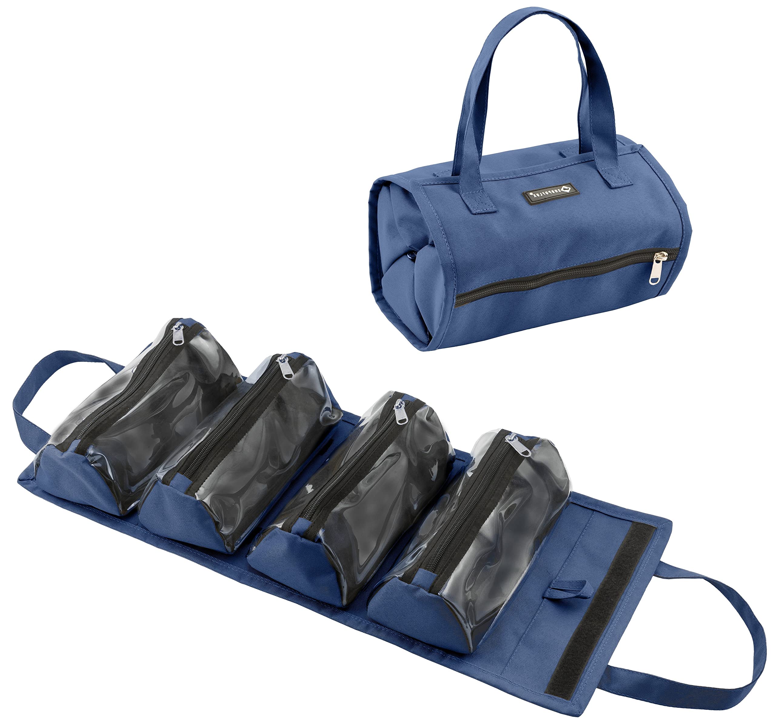 SHOPOFLUX Travel Makeup Bag - Waterproof Cosmetic Organizer with Handle for Women, Toiletry Pouch for Travel, Gym & Daily Use (Blue, 18cm) | Perfect for Makeup Brushes, Skincare & Essentials