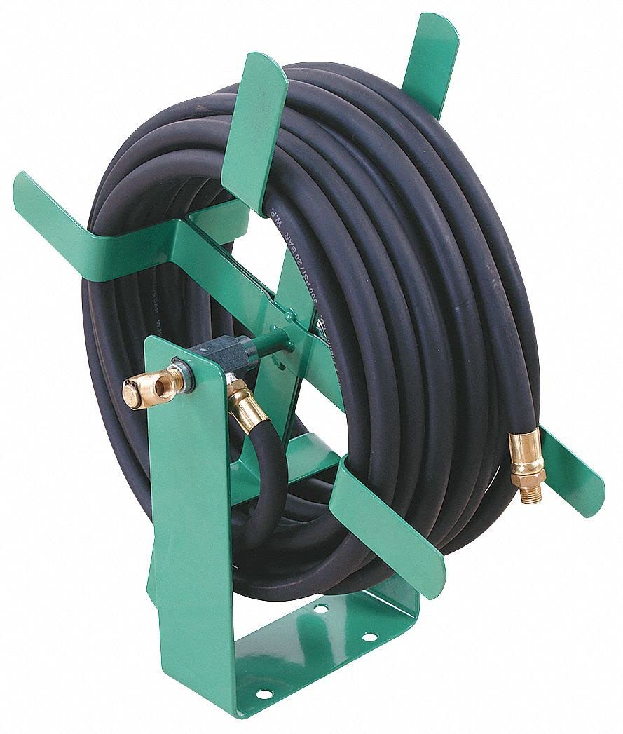 Speedaire 50 ft. Light Duty Air Water Hand Crank Hose Reel - Green 2CUC5 | Portable Hose Storage for Garage, Workshop & Outdoor Use