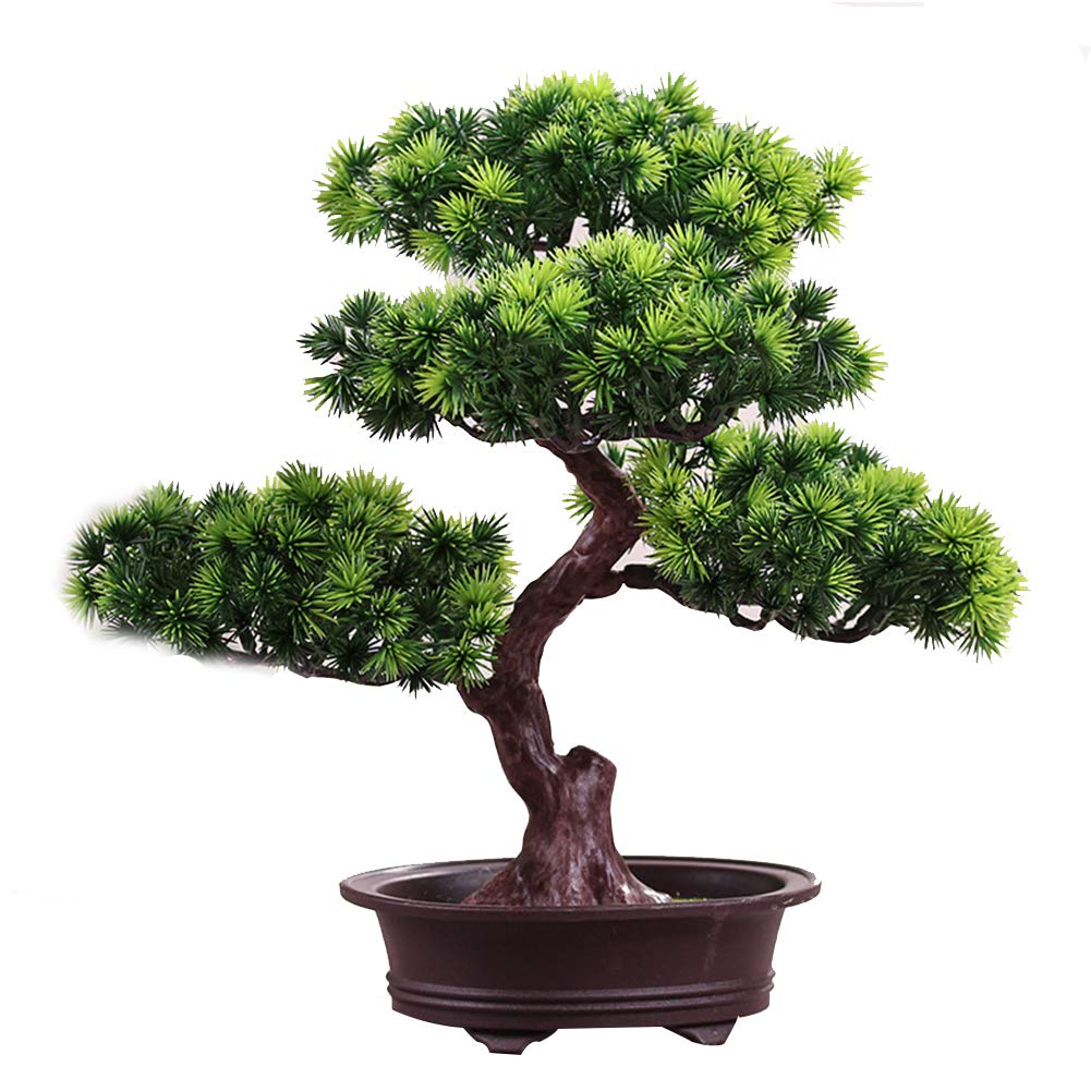 KOET 11Inch Artificial Bonsai Pine Tree - Japanese Cedar Faux Potted Plant for Desk Display | Fake Tree Pot Ornament for Home & Office Decoration | Perfect for Zen Decor, Gift Giving & Interior Design