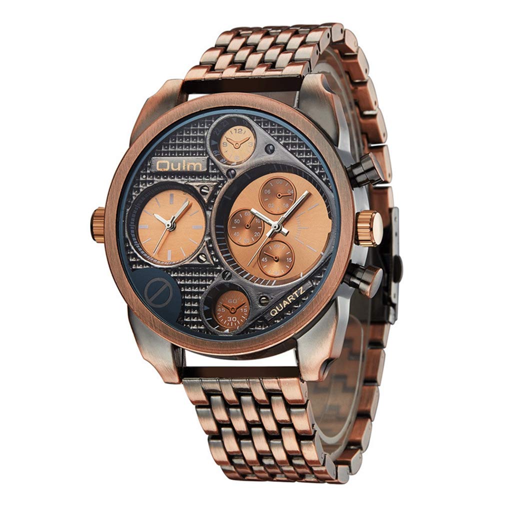 Oulm Sports Outdoor Military Men's Bronze Three-Dial Waterproof Watch - Durable Tactical Timepiece for Hiking, Camping & Adventure Activities