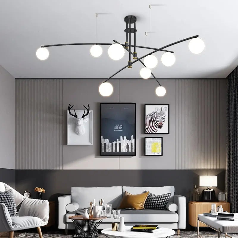 Sharon Contemporary Globe Chandelier - Modern Crystal Glass Ceiling Light Fixture for Dining Room, Living Room & Bedroom Decor