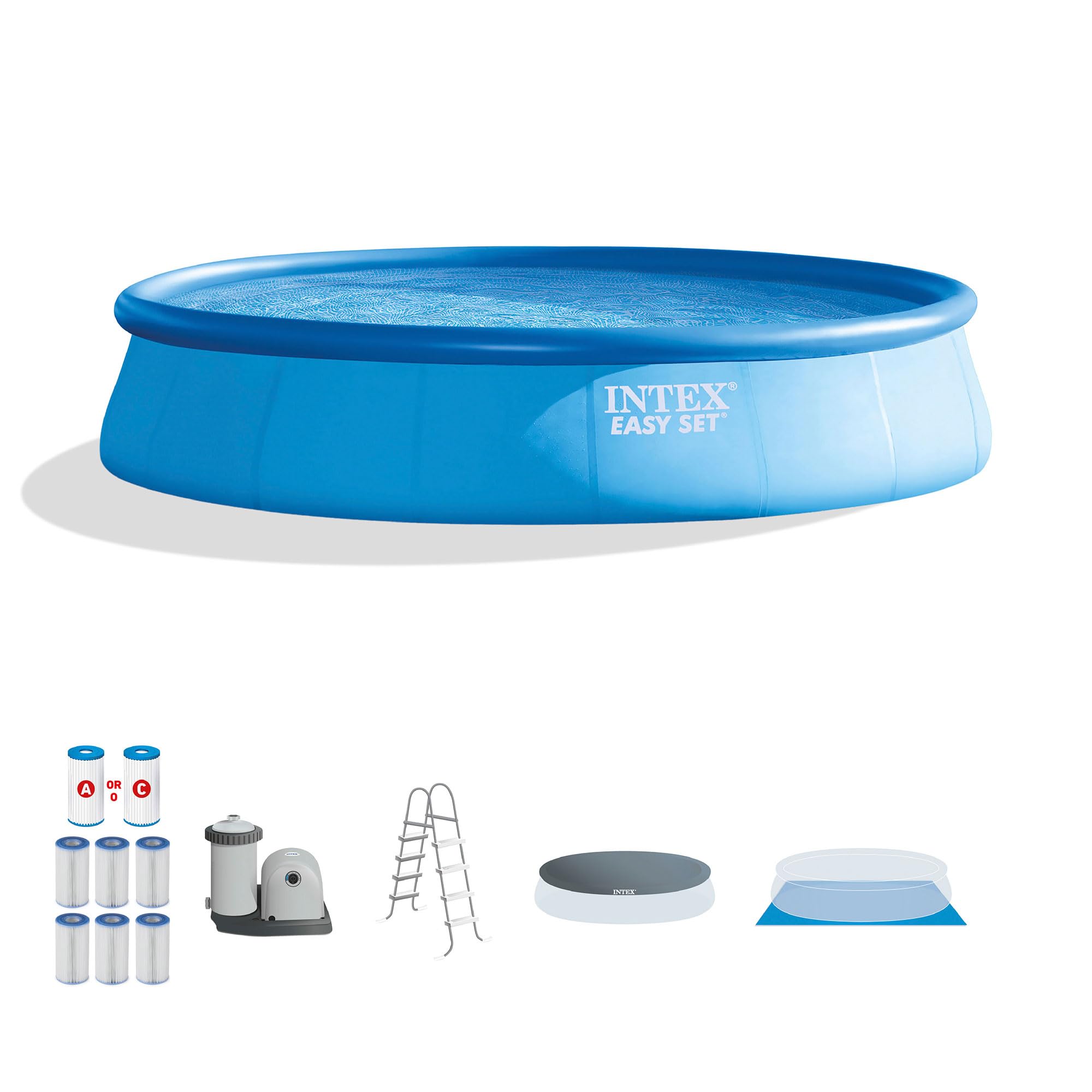 Intex Easy Set 18ft x 48in Round Inflatable Above Ground Swimming Pool with Filter Pump | Includes Ladder, Pool Cover & 6 Filter Cartridges | Durable Blue Family Pool for Backyard, Summer Fun & Outdoor Relaxation