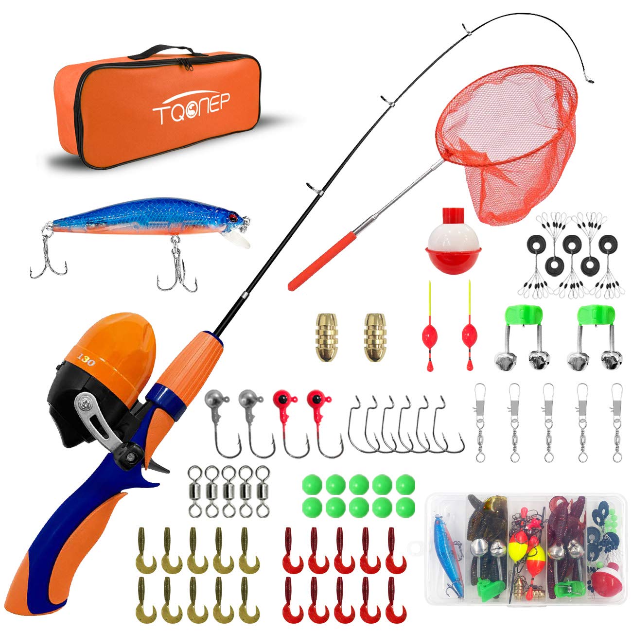 **TQONEP 2 Pack Kids Fishing Poles - Telescopic Fishing Rod & Reel Combo Set with 126 Pieces, Tackle Box & Travel Bag - Perfect Gift for Boys, Girls & Youth - Ideal for Outdoor Fishing, Camping & Family Adventures**