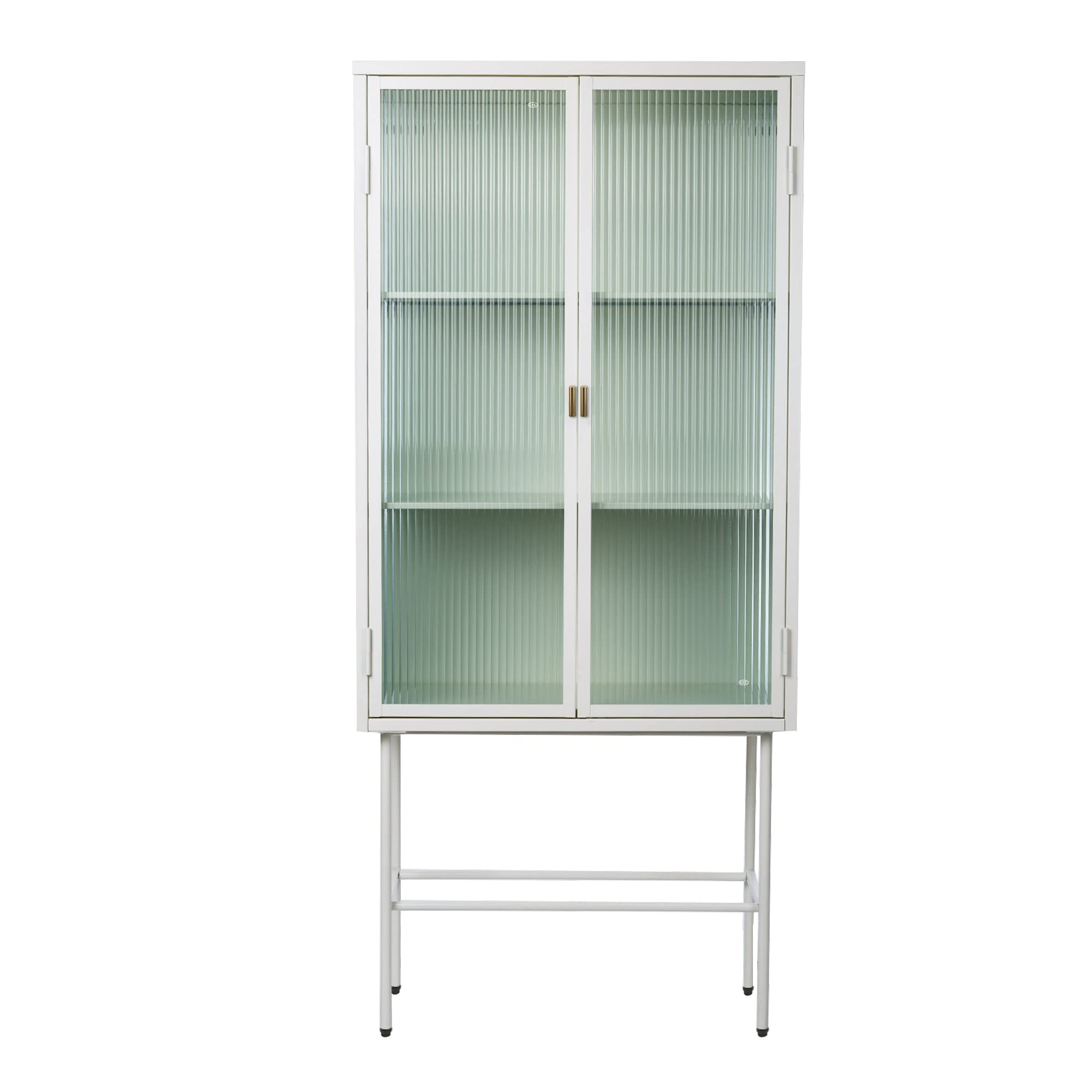 Vintage Fluted Glass Storage Cabinet with Dual Doors & 3 Adjustable Shelves - Dustproof Corner Sideboard for Living Room, Dining Room, Bathroom & Entryway (White) | Perfect for Home Decor, Kitchen Organization & Displaying Collectibles