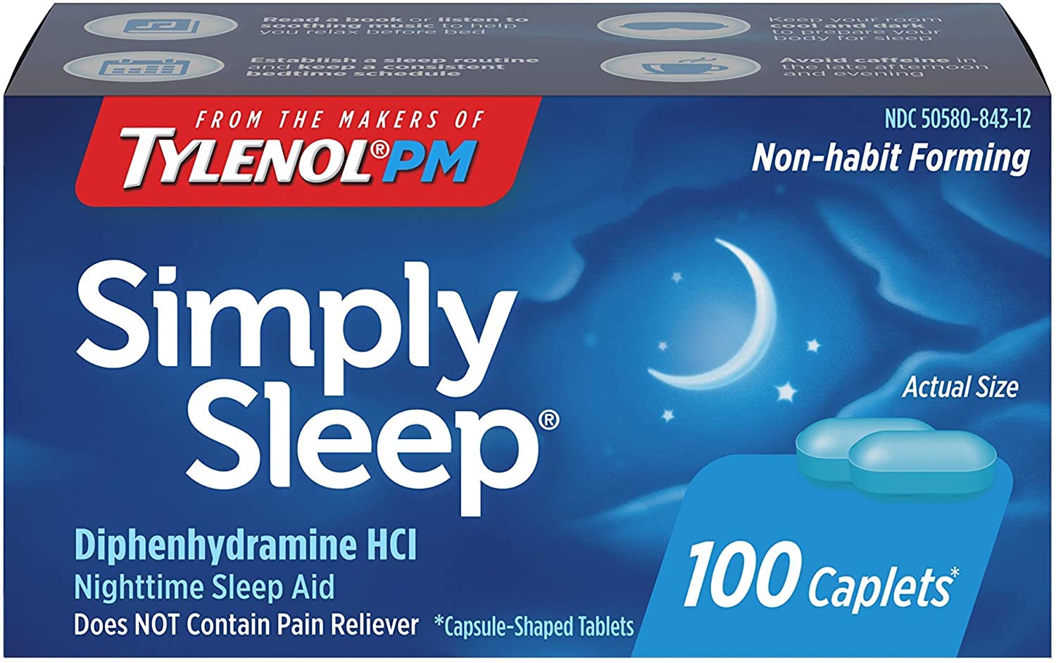 Simply Sleep Nighttime Sleep Aid Caplets - 100 Count (Pack of 3) | Non-Habit Forming Sleep Support for Adults | Perfect for Travel, Jet Lag & Restful Nights