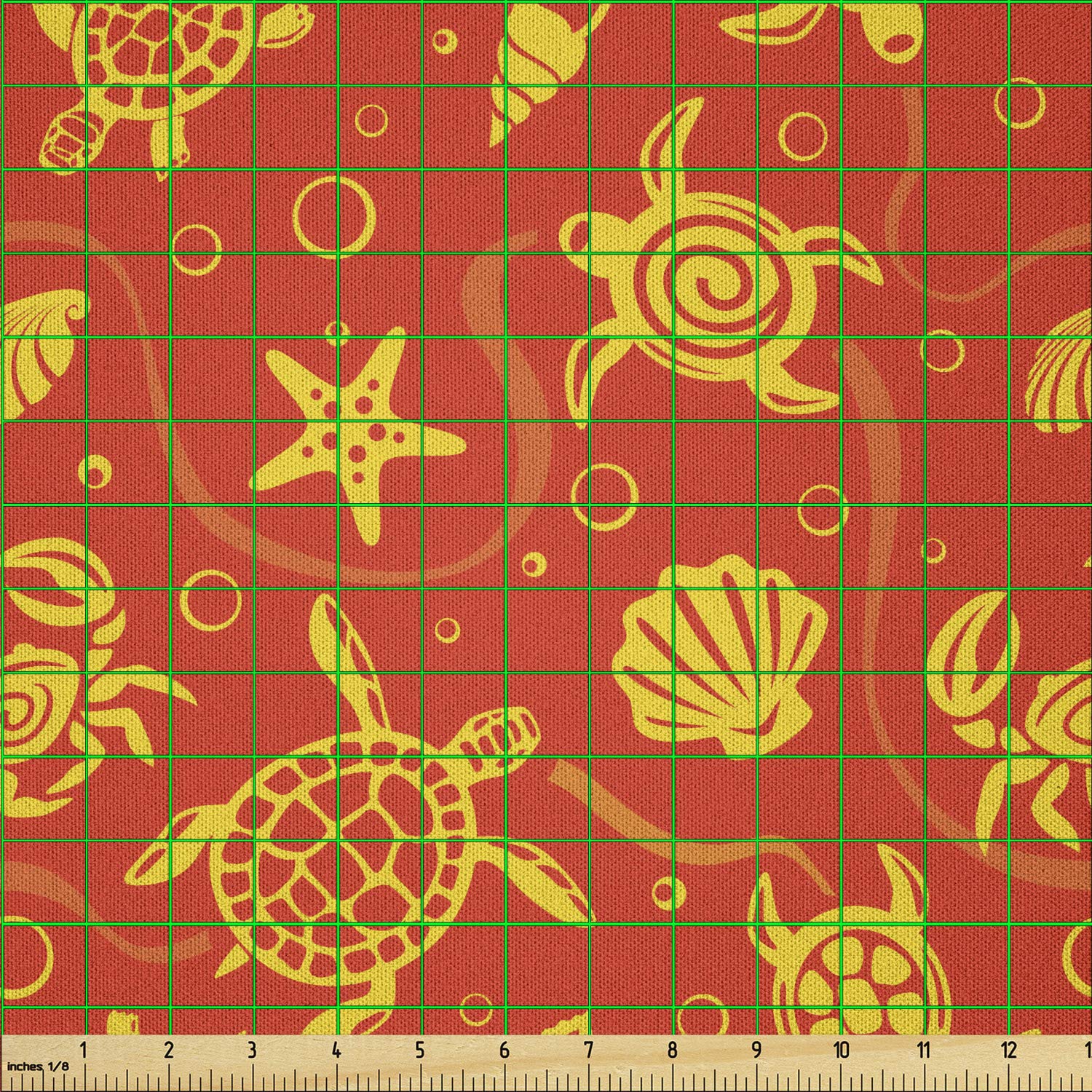 Ambesonne Tropical Orange Fabric by The Yard - Swimming Turtles, Crabs & Seashells Microfiber Material for DIY Crafts, Home Decor & Sewing Projects (3 Yards, Burnt Orange Yellow) - Perfect for Beach-Themed Pillows, Table Runners & Wall Hangings