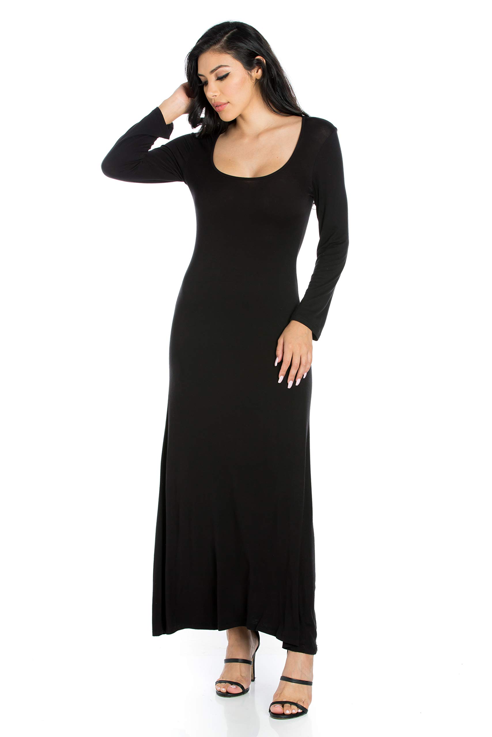 24Seven Comfort Apparel Women's Long Sleeve Maxi Dress - Soft Stretchy Flowy Casual Dress for Everyday Wear, Date Night & Vacation | Plus Size Options Available