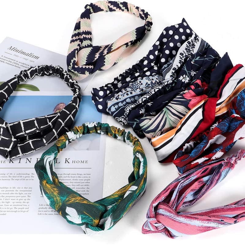 NAVMAV 4 Pack Boho Floral Headbands for Women - Elastic Hair Bands, Criss Cross Twisted Head Wraps - Stylish Hair Accessories for Girls & Women - Perfect for Yoga, Beach, Parties & Everyday Wear