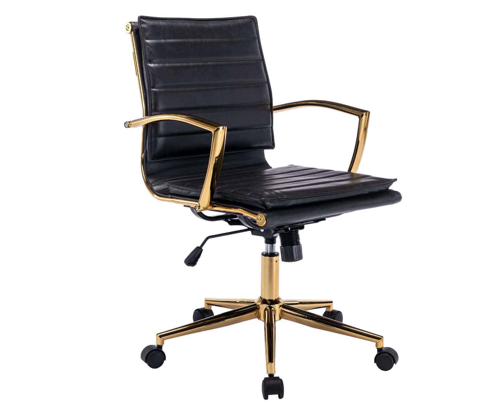 Premium Ergonomic Office Chair - Modern Leather Desk Chair with Adjustable Height, Swivel & Wheels - Gold Base Executive Chair for Home Office - Comfortable Computer Task Chair for Long Hours - Perfect for Remote Work & Gaming Setup - Black