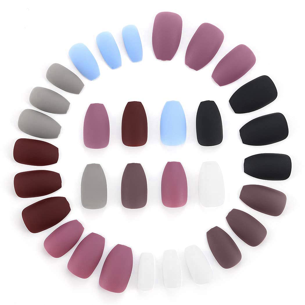 Sethexy Matte Coffin False Nails 8 Packs (192 Pcs) - Solid Color Press on Nails Medium Ballerina Fake Nails for Women and Girls - Perfect for Parties, Weddings, and Everyday Wear