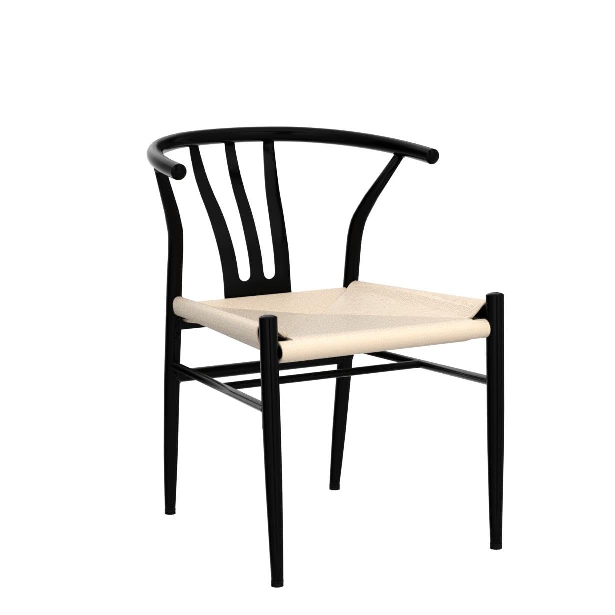 Yaheetech 4-Piece Mid-Century Modern Woven Rattan Dining Chairs Set - Black Metal Frame Kitchen & Living Room Seating - Perfect for Indoor Dining, Breakfast Nook & Patio Use