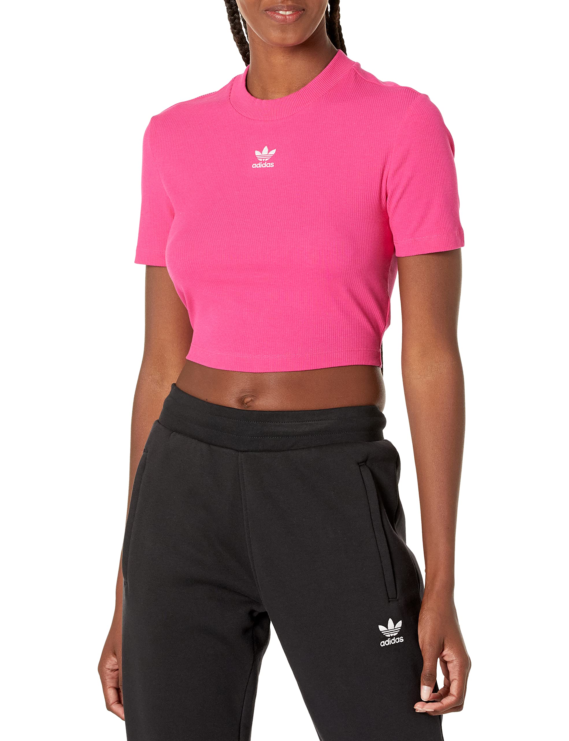 adidas Originals Women's Adicolor Essentials Rib Cropped Tee - Soft Cotton Short Sleeve T-Shirt for Casual Wear, Gym & Street Style Outfits
