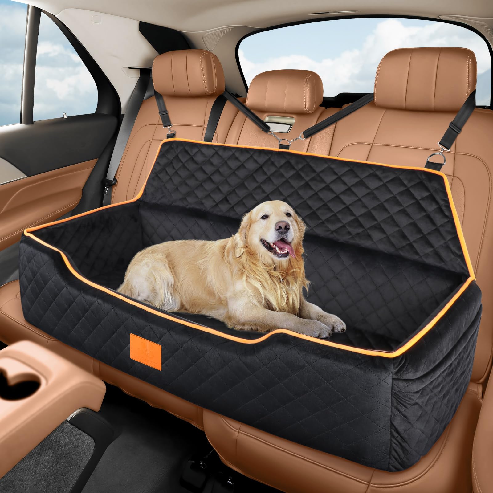 Premium Dog Car Booster Seat for Large & Medium Dogs - Detachable, Washable & Extra Thick Cushion (Black) | Safe & Comfortable Travel Pet Bed for Road Trips, Vet Visits & Daily Commutes