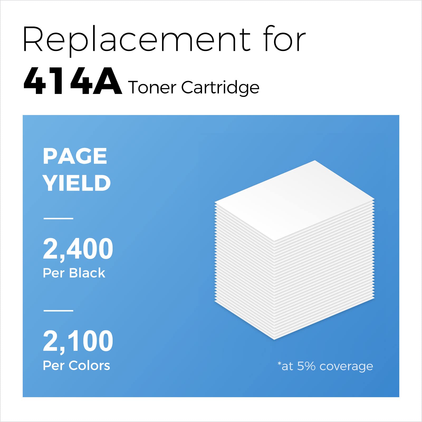 myCartridge 414A Toner Cartridges 4 Pack (with Chip) - Compatible Replacement for HP 414A/414X/W2020A - Works with HP Color Pro MFP M454dw, M479fdw, M479fdn, M454dn Printers - High Yield Printing for Office & Home Use
