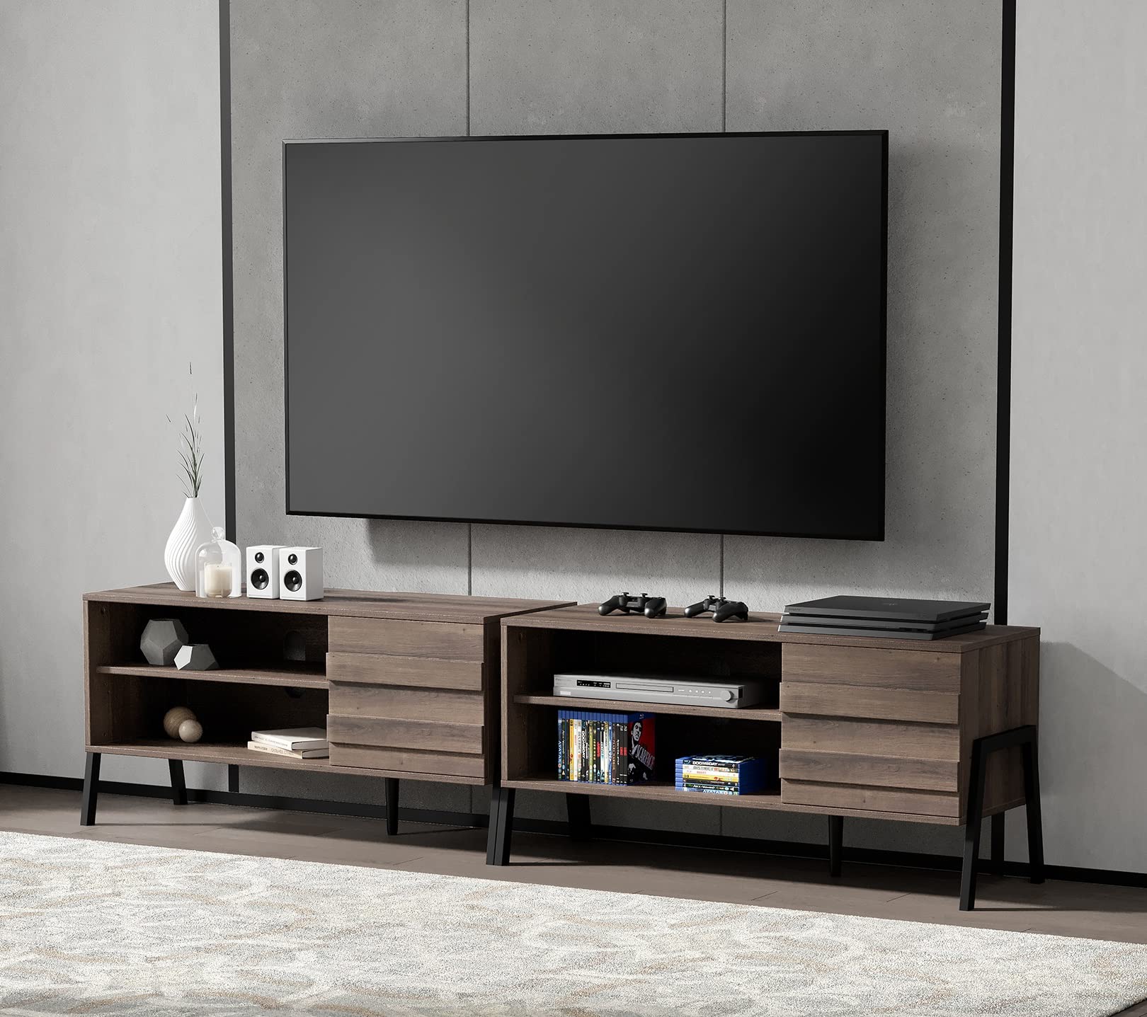 Mid Century Modern TV Stand for 85 Inch TV with Warm White LED Lights - Large Entertainment Center with Storage Cabinet & Metal Legs for 80-90 Inch TVs - Espresso TV Console Table for Living Room & Bedroom - Perfect for Home Theater Setup & Stylish Home Decor