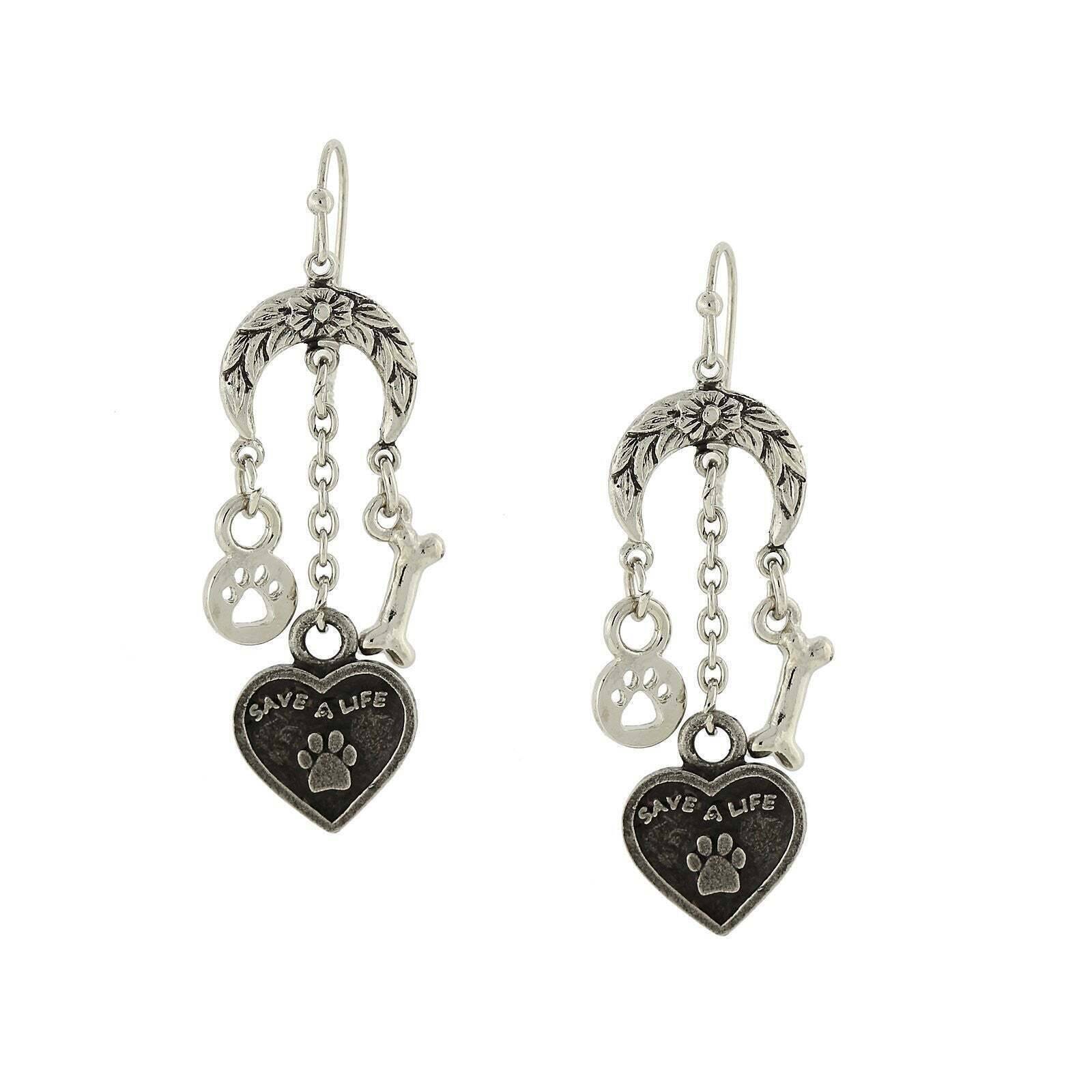 1928 Crescent Moon Flower Heart Bone Paw Charm Earrings - Vintage Dainty Jewelry for Women, Perfect for Casual Wear, Date Night & Gift Giving