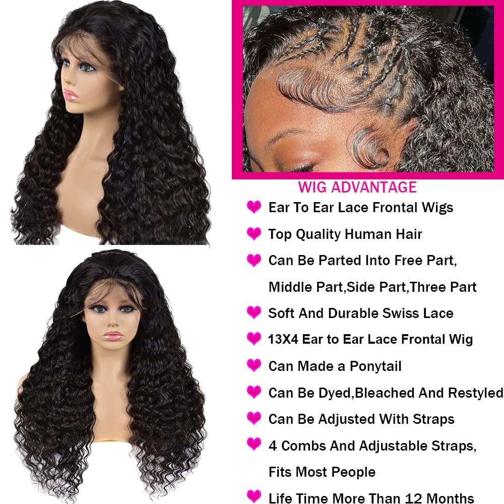 13x4 HD Lace Front Wigs Human Hair 180% Density Deep Wave - Natural Black 22 Inch Wet & Wavy Lace Wigs for Women | Perfect for Daily Wear, Parties & Special Occasions