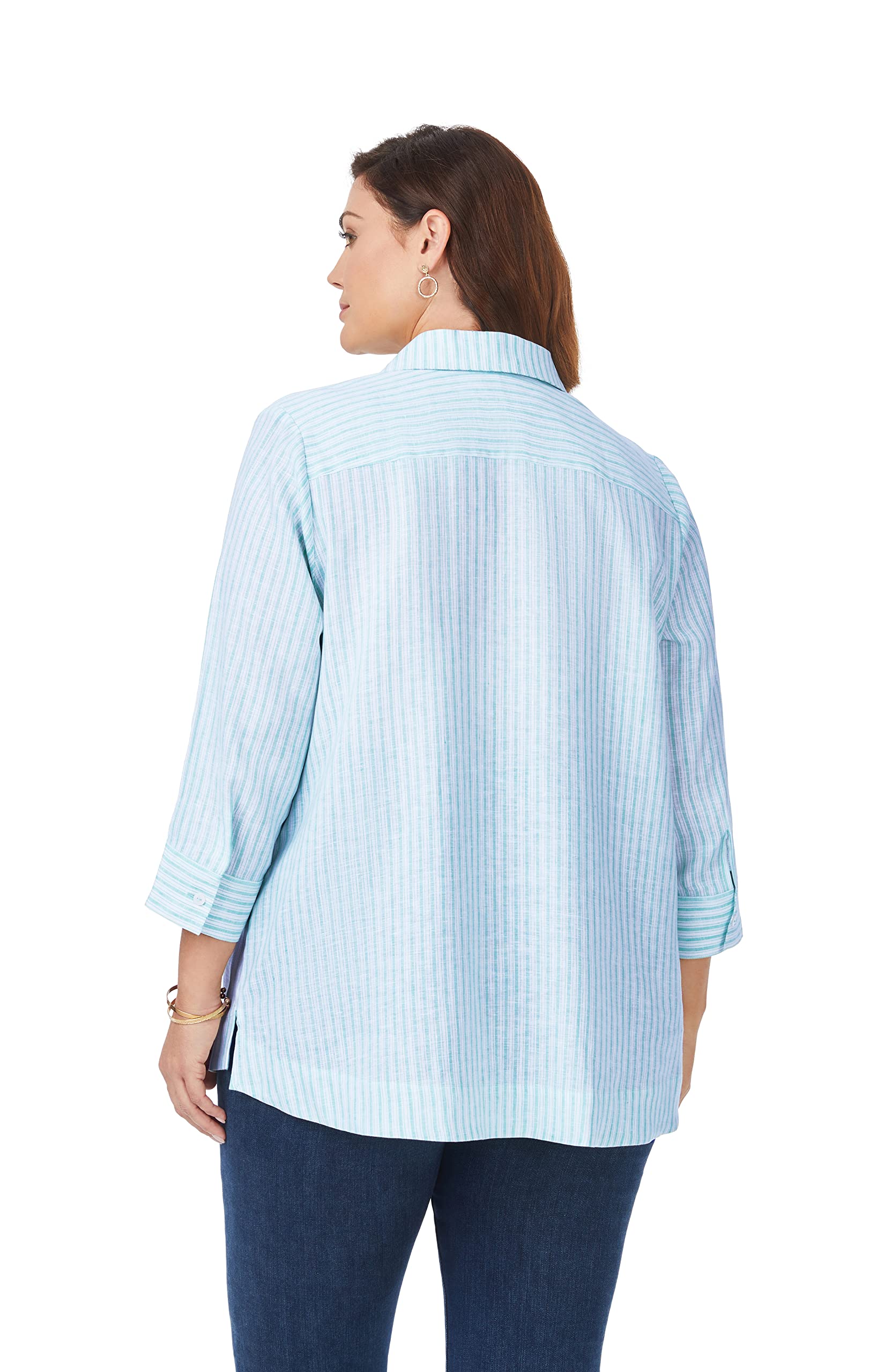 Foxcroft Women's Harley 3/4 Sleeve Summer Stripe Blouse - Flowy Casual Top for Work, Date Night & Summer Outfits