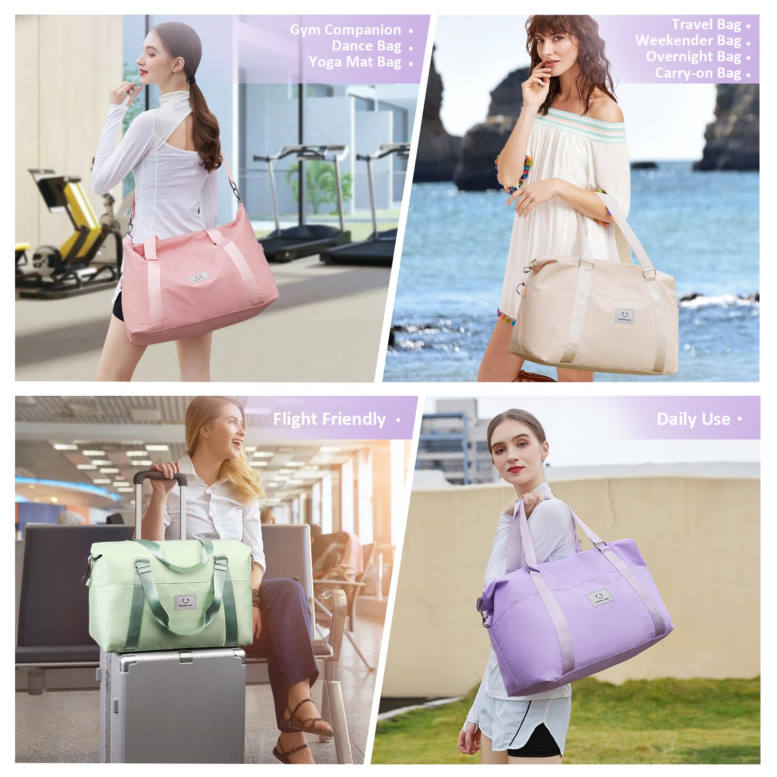 Best Gym Bag for Women - Large Travel Duffel Bag with Trolley Sleeve, Waterproof Weekender Overnight Bag, Carry On Tote & Dance Bag for Workouts, Yoga, Travel & Sports