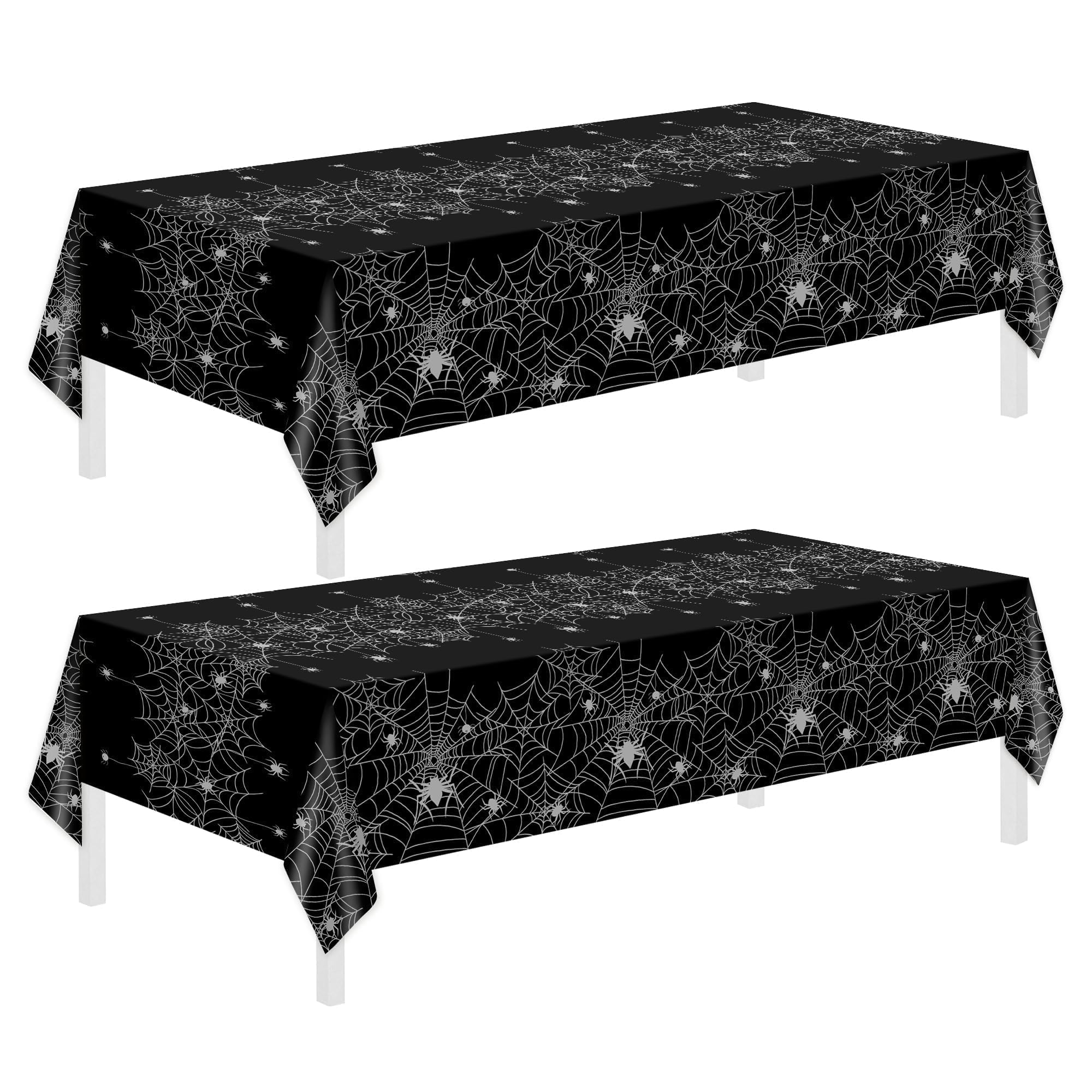 2 Pack Black Spider Web Halloween Tablecloth - 54 x 108 Inch Disposable Plastic Table Cover for Halloween Party Decorations, Scary Themed Party Supplies | Perfect for Dining Table Decor, Haunted House Setup & Spooky Home Decor