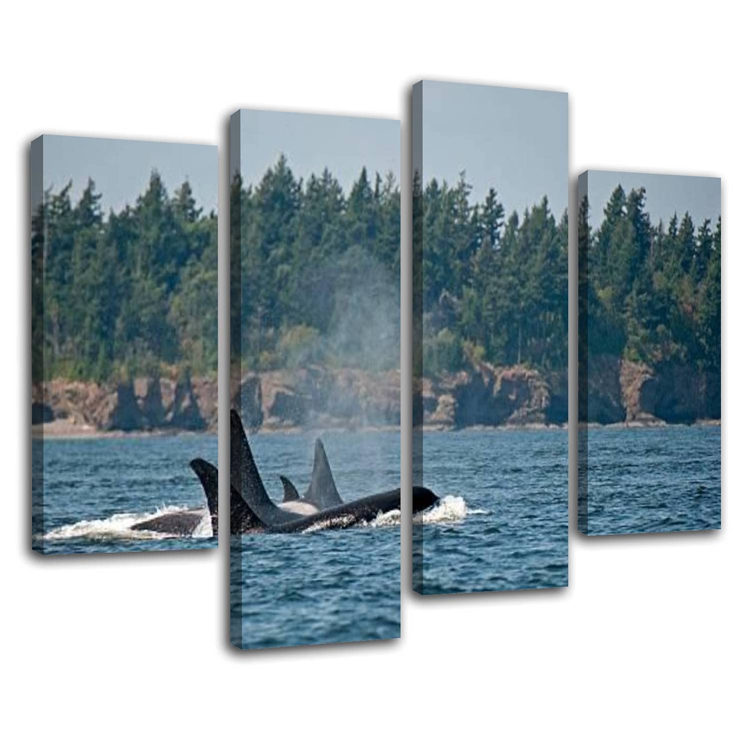 4-Piece Canvas Wall Art Set - Stunning Orca Whale Painting Stretched & Framed Prints for Home, Office, Bedroom & Living Room Decor | Perfect for Coastal & Nature-Themed Interior Design