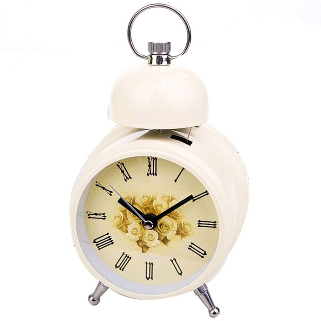 HBNNBV 3.8 Inch Silent Mechanical Alarm Clock - Battery Operated with Night Light, No Ticking Noise, Simple Stylish Design for Bedroom, Office Desk, Dorm Room (White) - Perfect for Light Sleepers, Students & Home Decor