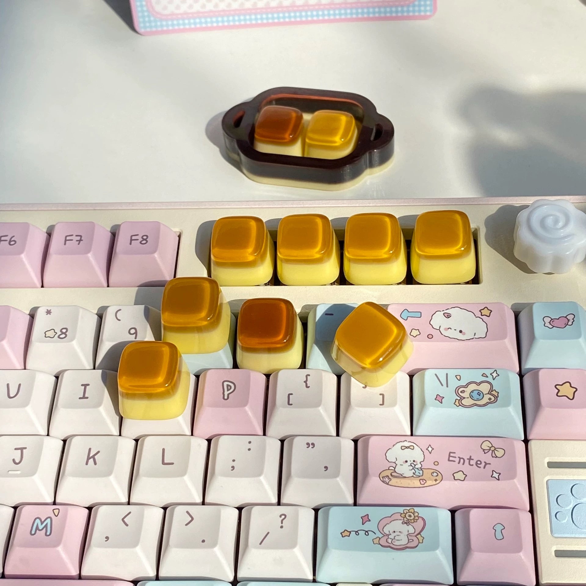 Handmade Caramel Pudding Resin Keycaps - Custom Mechanical Keyboard Keycaps for Gaming & Typing - Unique Artisan Keycaps for PC & Mac Keyboards