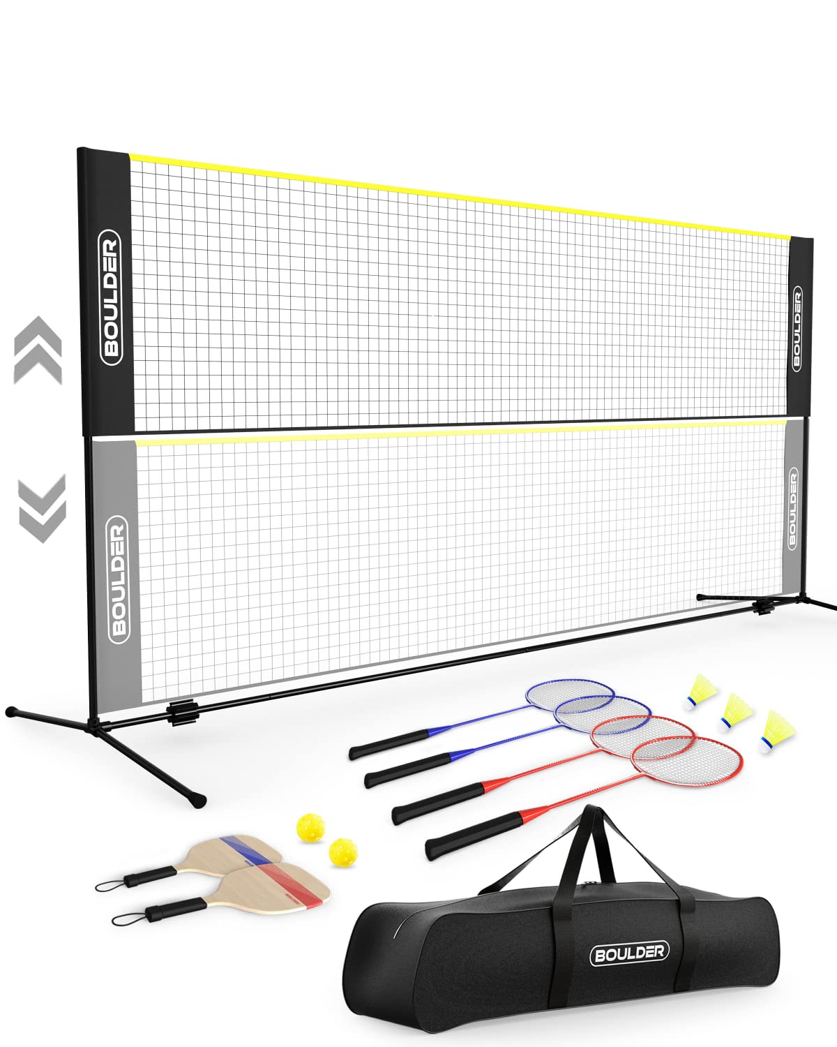 Premium Portable Pickleball & Badminton Set with Adjustable Net - 4 Paddles, 2 Rackets & 6 Balls - Outdoor & Indoor Sports Equipment for Backyard, Beach, Park & Gym Games