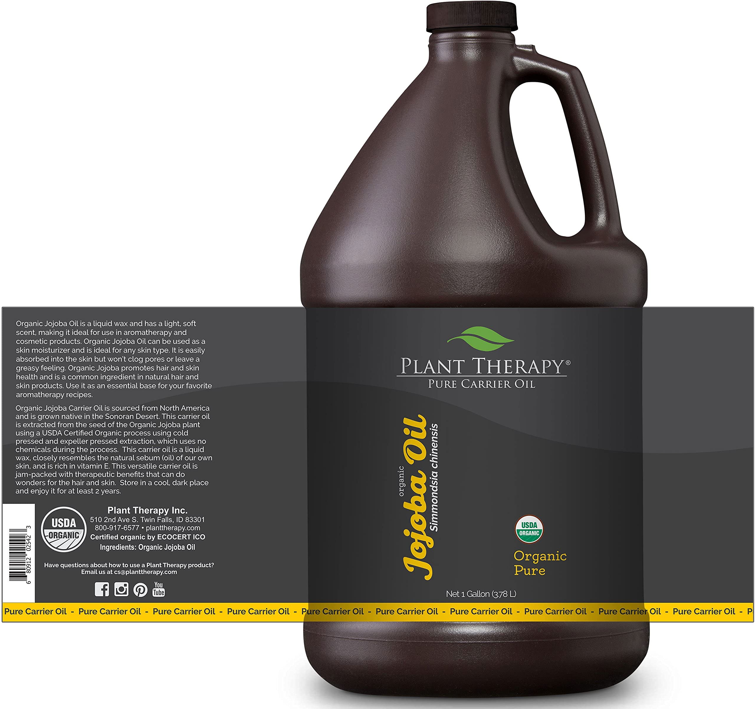 Organic Golden Jojoba Carrier Oil 1 Gallon - Pure Base Oil for Aromatherapy, Essential Oils & Massage Therapy | Perfect for Skin Care, Hair Treatment & DIY Beauty Products
