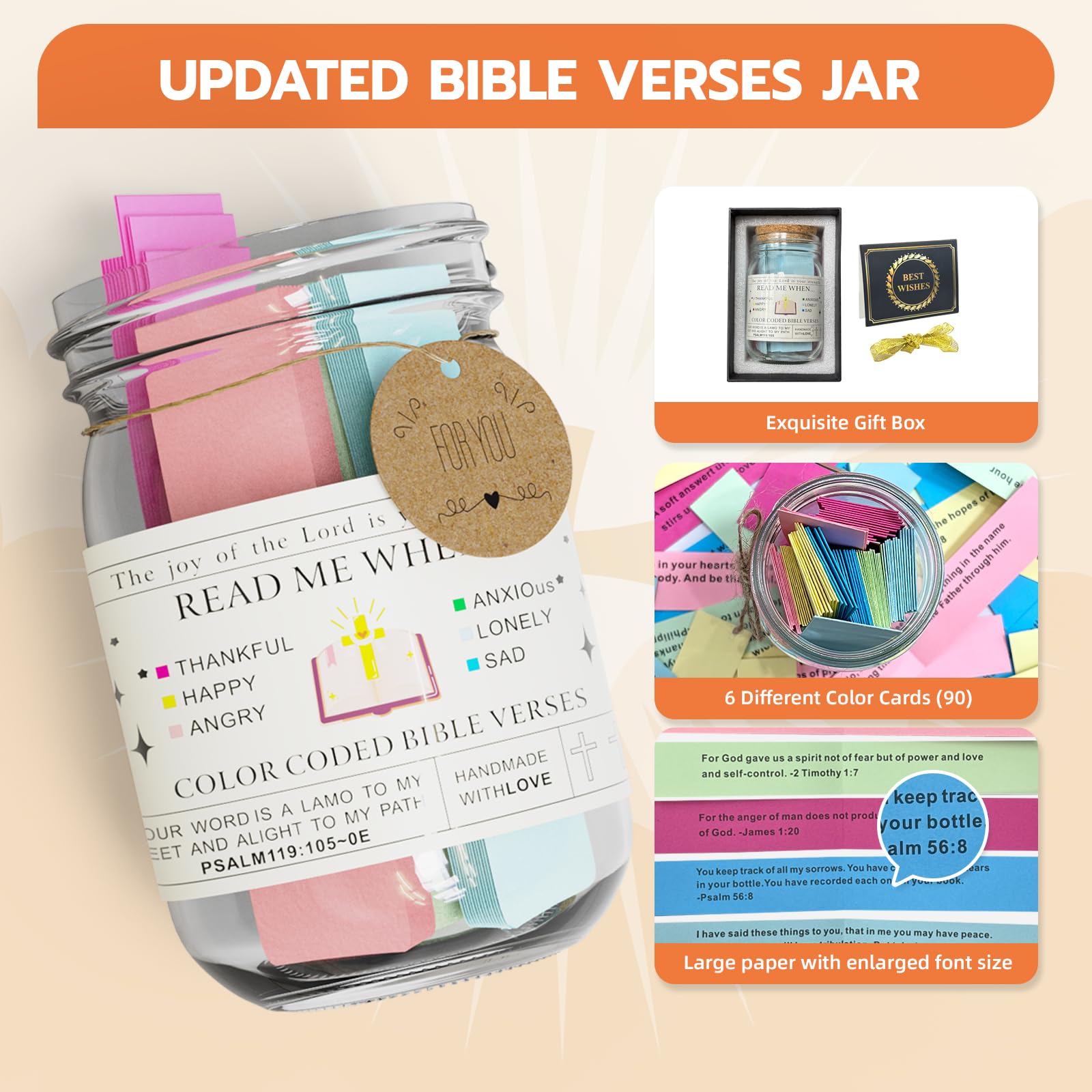 Bible Verse Jar with 90 Encouraging Scripture Cards - Inspirational Christian Gift for Women, Moms & Teachers - Perfect for Easter, Graduation & Daily Devotion - Bible Study Accessories for Spiritual Growth & Comfort