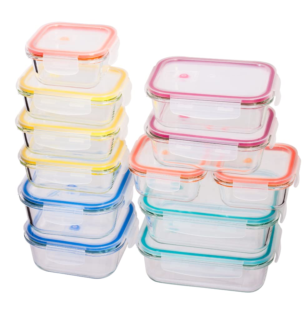 24-Piece Glass Food Storage Containers Set with Airtight Lids - BPA Free, Reusable, Microwave & Freezer Safe - Perfect for Meal Prep, Kitchen Organization & Leftovers Storage