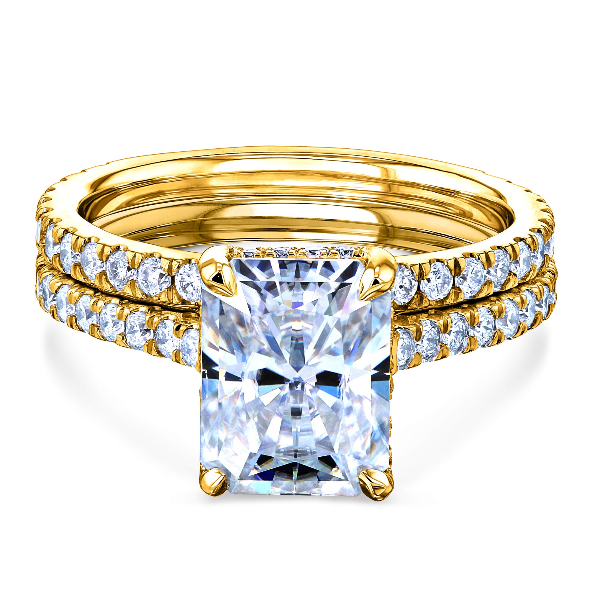 2.7ct Radiant Cut Moissanite Drop Halo Engagement Ring Set - Wedding Bridal Jewelry for Women, Proposal Gift, Anniversary Present, Valentine's Day Gift