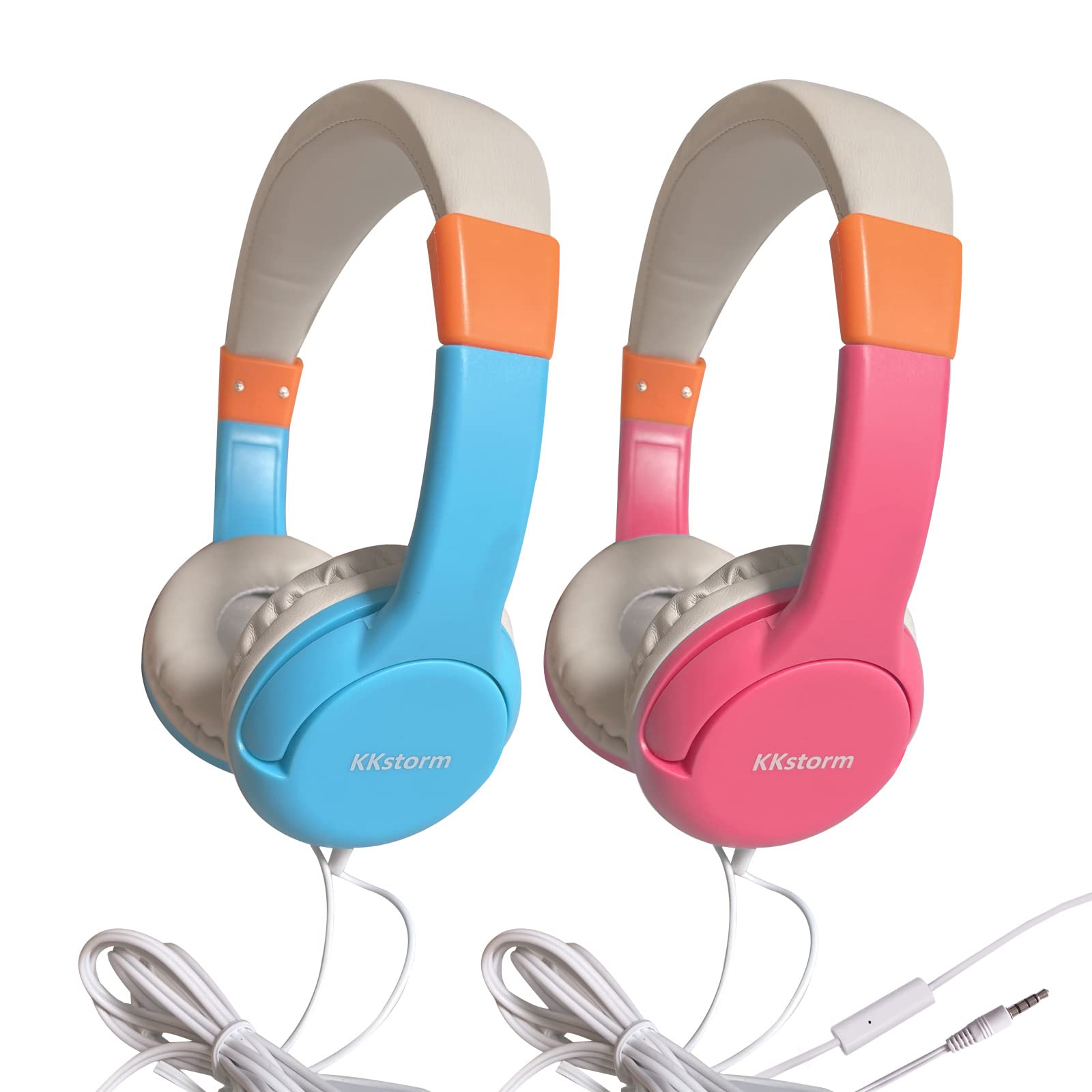 Premium Kids Wired Headphones with Microphone - Noise Cancelling Studio Headphones for Gaming & Online Learning (Blue & Pink 2-Pack) - Perfect for School, Travel & Home Use