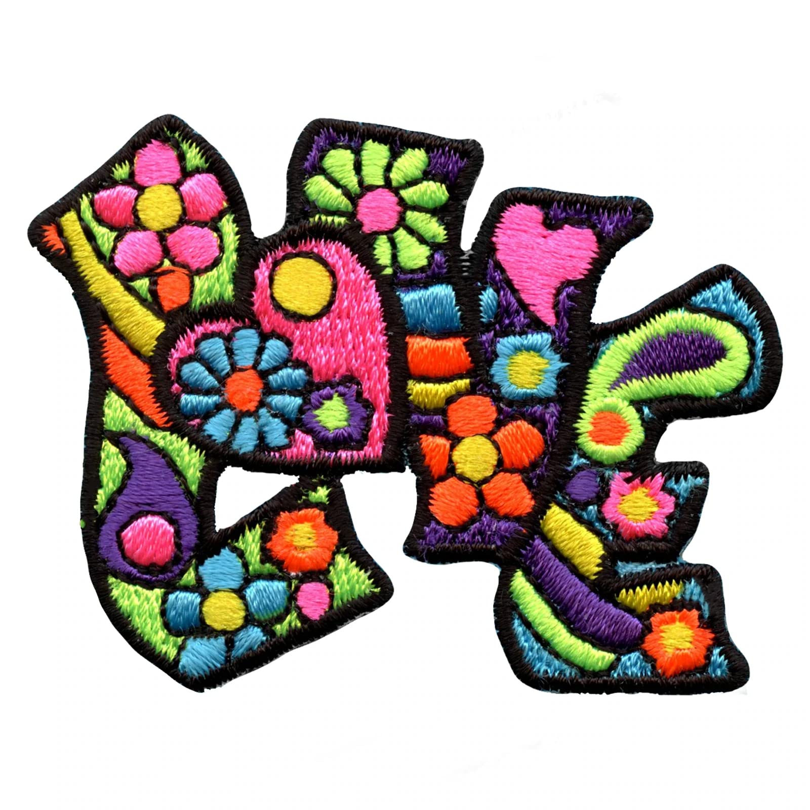 Vintage Psychedelic Hippie Love Script Embroidered Iron On Patch for DIY Denim Jackets, Backpacks & Festival Outfits